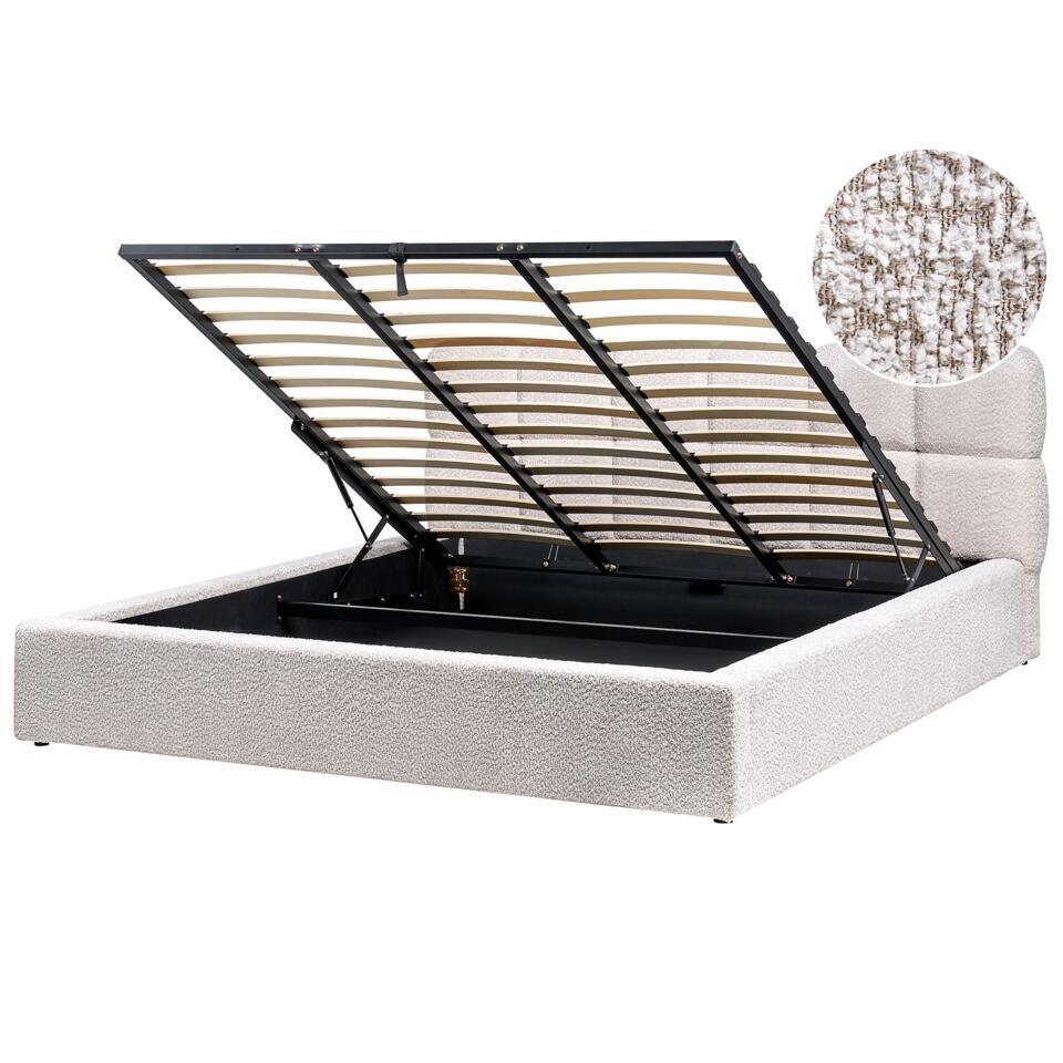 BASTON – Bed met opbergruimte – Lichtbeige – 180 x 200 cm – Bouclé