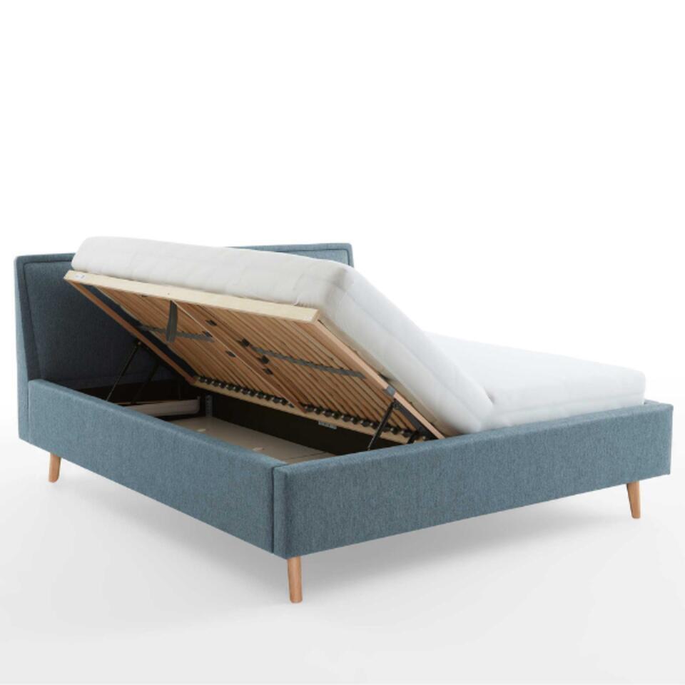 Tweepersoonsbed Estee 180×200 met opbergruimte – blauw/eik
