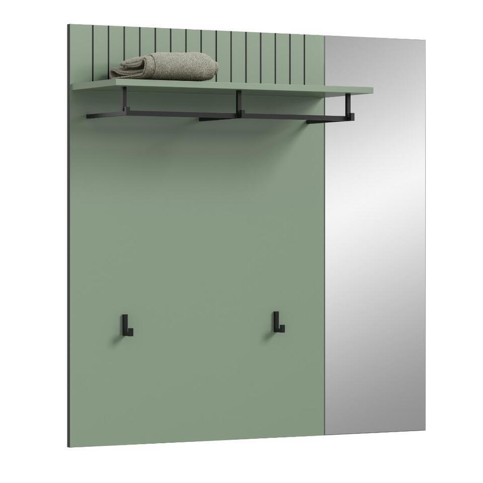 Hioshop Station kapstok 2 haken- 1 spiegel stoffig groen