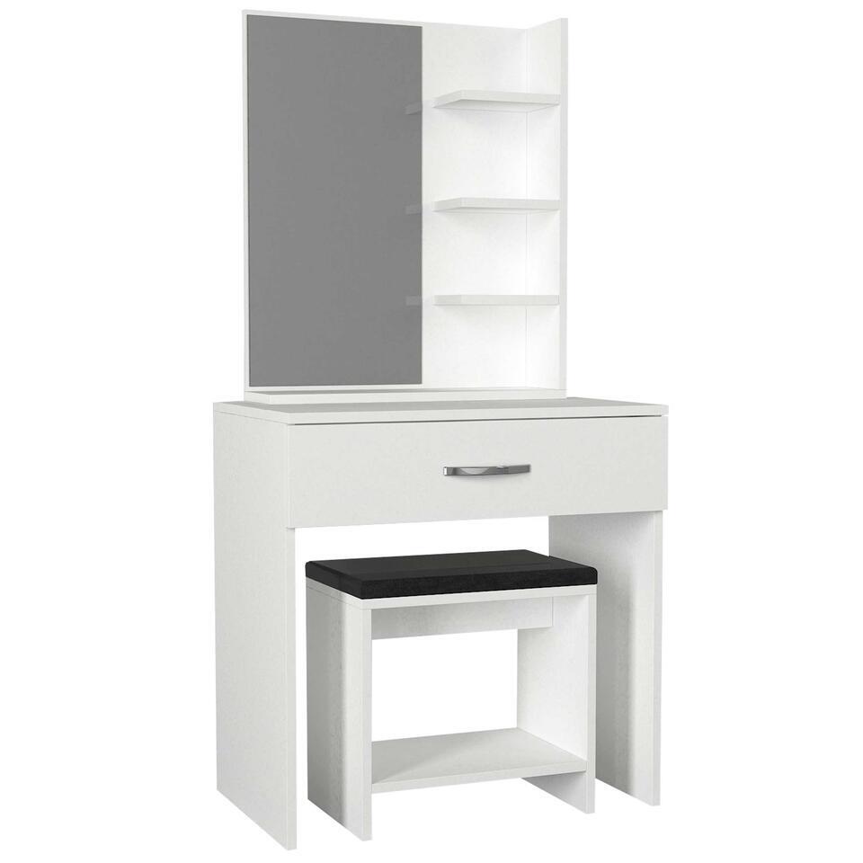 Make-uptafel Olivia – met opbergruimte – met krukje – wit