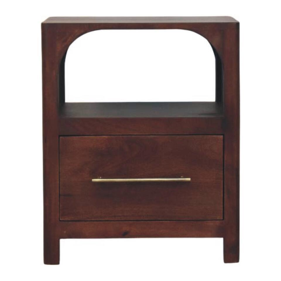 Artisan Furniture Massief Mangohouten nachtkastje met gebogen rand en 1 lade