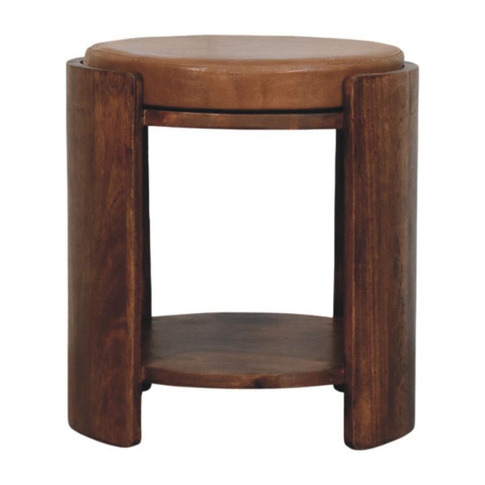 Artisan Furniture Massief Mangohouten Savoy kruk leer
