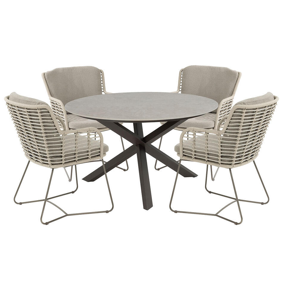 4 Seasons Fabrice tuinset 5-delig – Prado tuintafel Ø130 cm