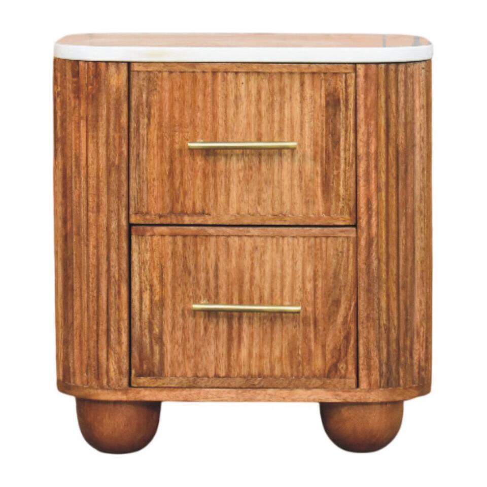 Artisan Furniture Massief Mangohouten Aurora nachtkastje met marmer