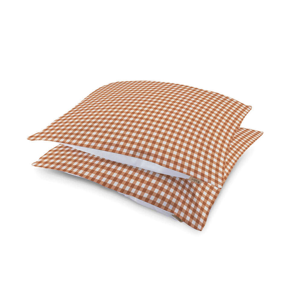Walra – Kussensloop Cozy Check – 2x 60×70 cm – Bruin / Off White