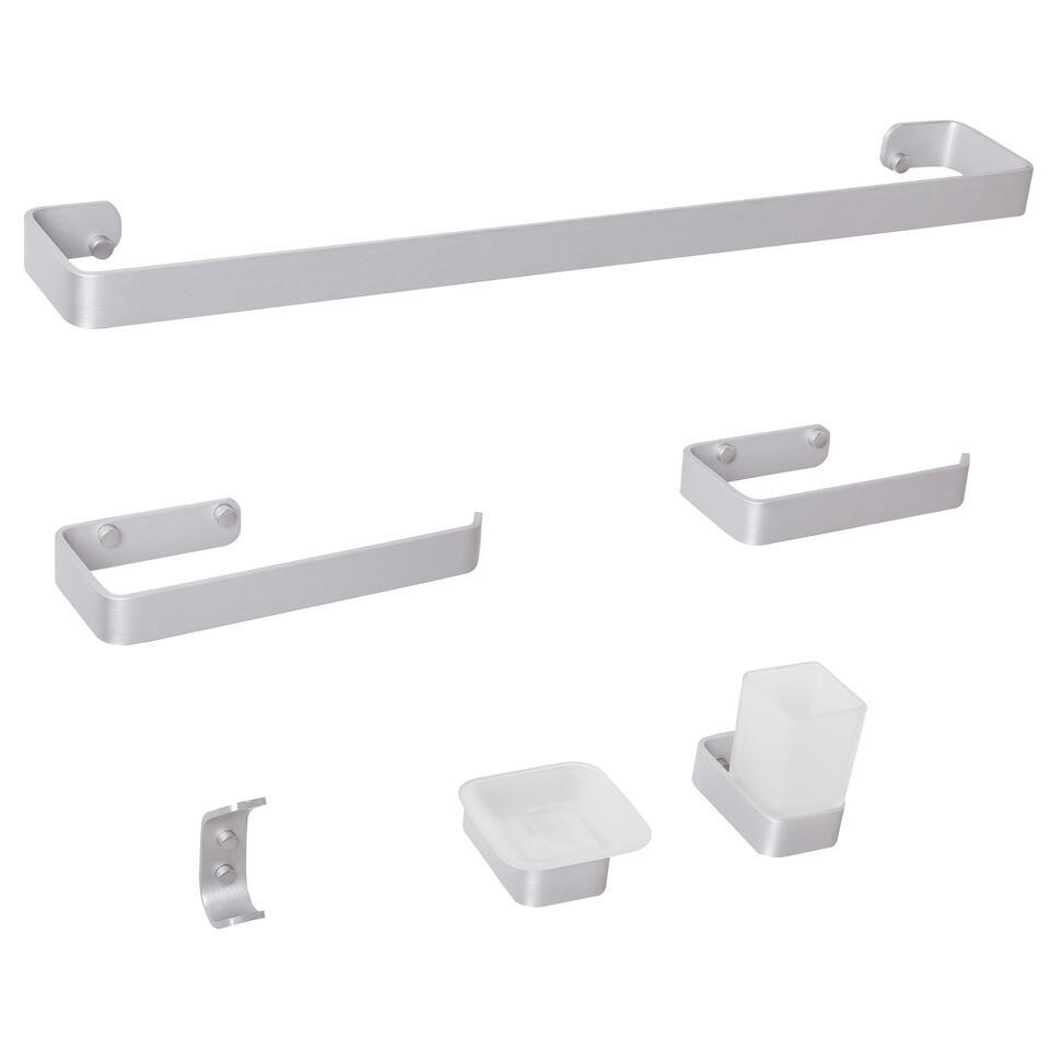 ZORRITOS – 6-delige badkamer hardware set – Zilver – Aluminium