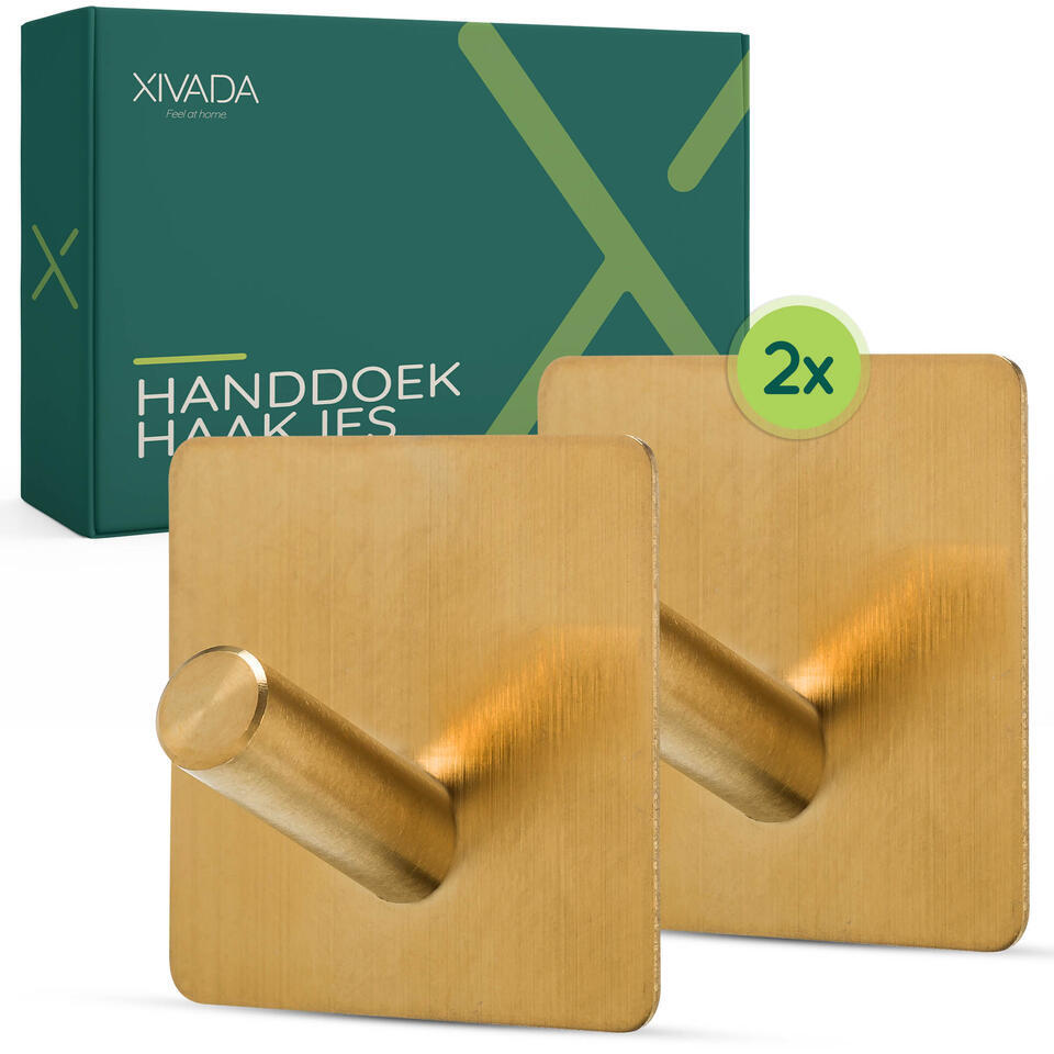 XIVADA Handdoekhaak Paza – Rvs – 3M Tape – Goud – Set van 2