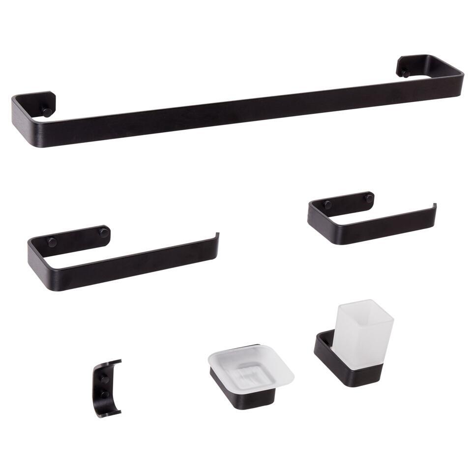 ZORRITOS – 6-delige badkamer hardware set – Zwart – Aluminium