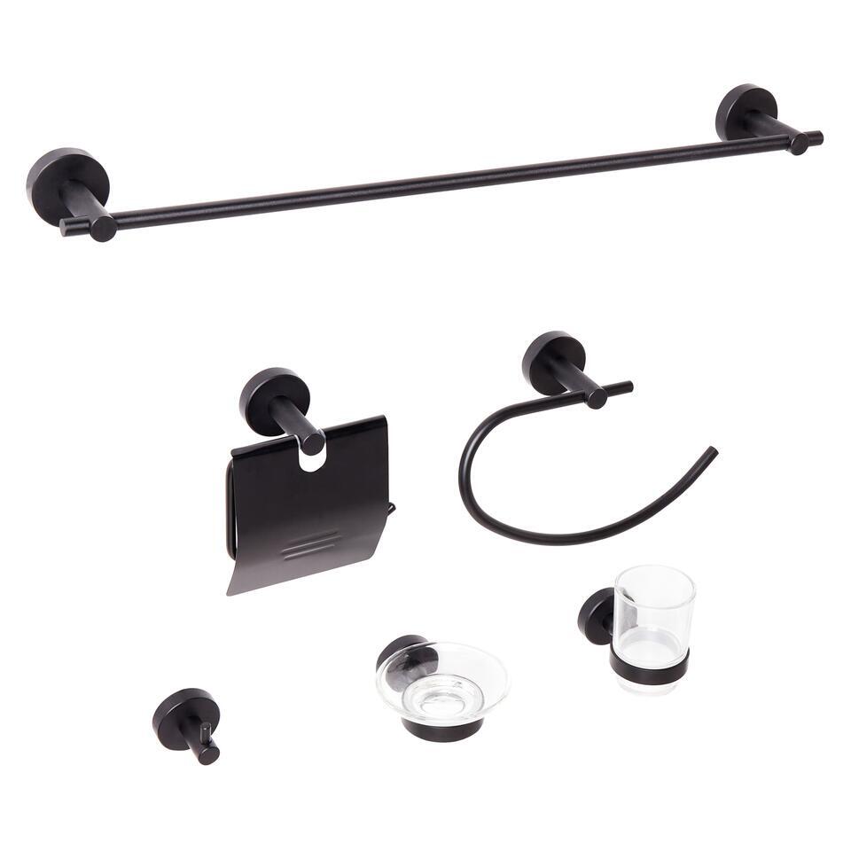 ZARUMA – 6-delige badkamer hardware set – Zwart – Aluminium