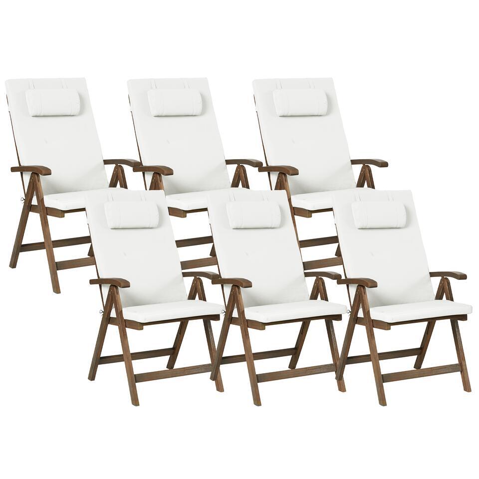 AMANTEA PREMIUM – Tuinstoel set van 6 – Gebroken wit – Acaciahout