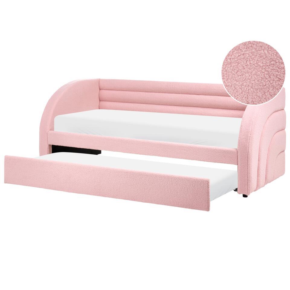 ALBIAC – Onderschuifbed – Pastelroze – 90 x 200 cm – Bouclé