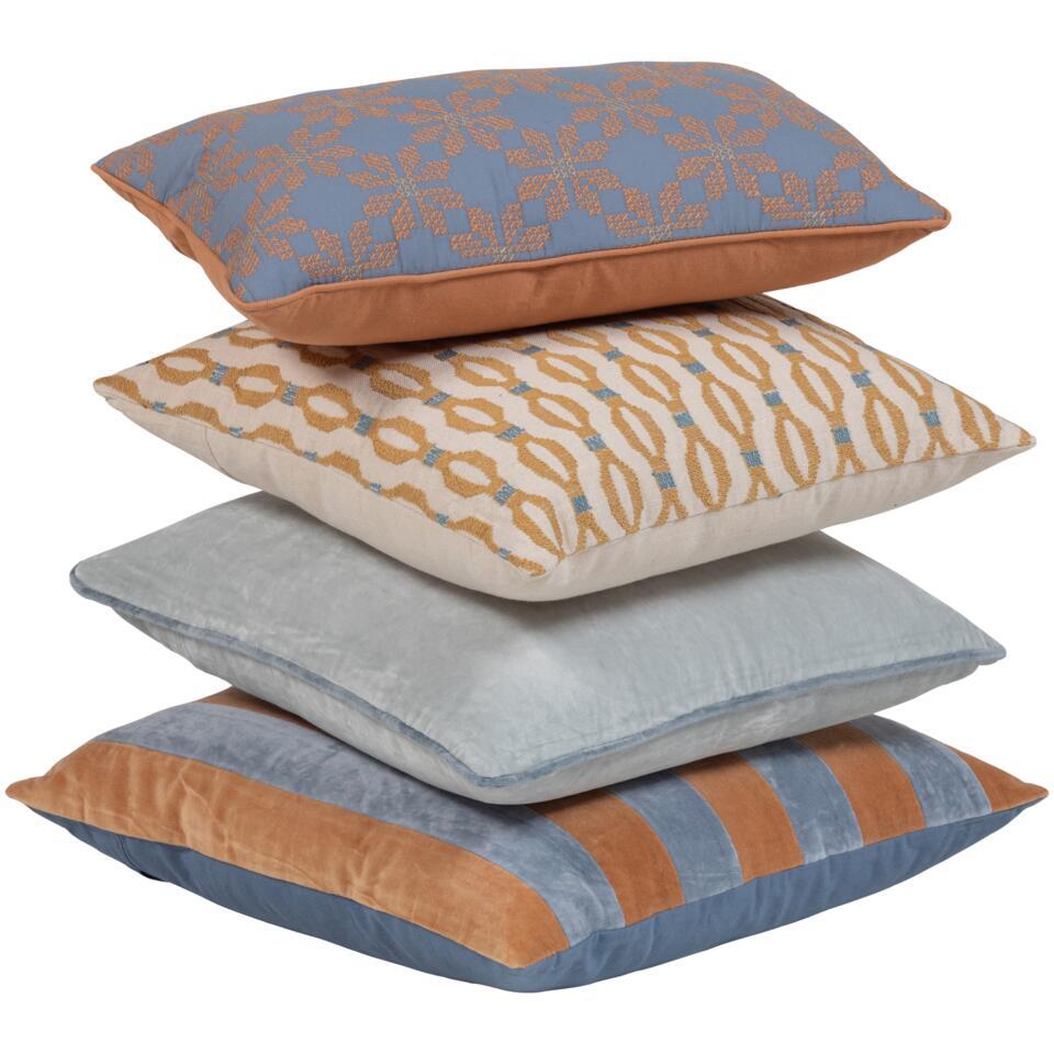 WOOOD Lira Kussens – Blauw/Oranje – Set van 4