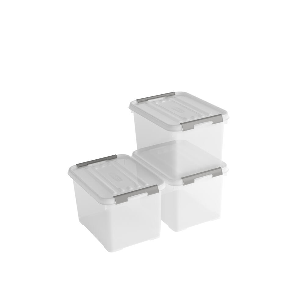Curver Handy+ Opbergbox – 20L – 3 stuks – Transparant met deksel
