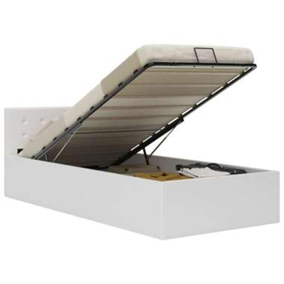 vidaXL – Bed met opbergruimte – Hydraulisch – Wit – Kunstleer – 90×200 cm