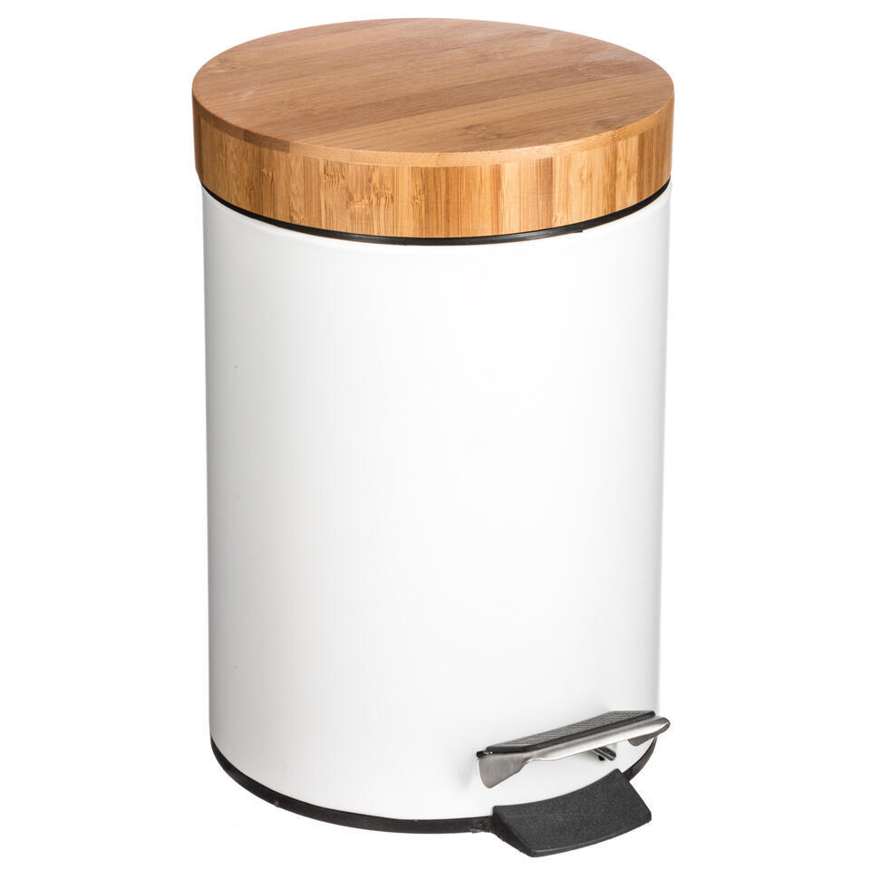 5Five Pedaalemmer – wit – metaal – 3 L – 25 cm – prullenbak
