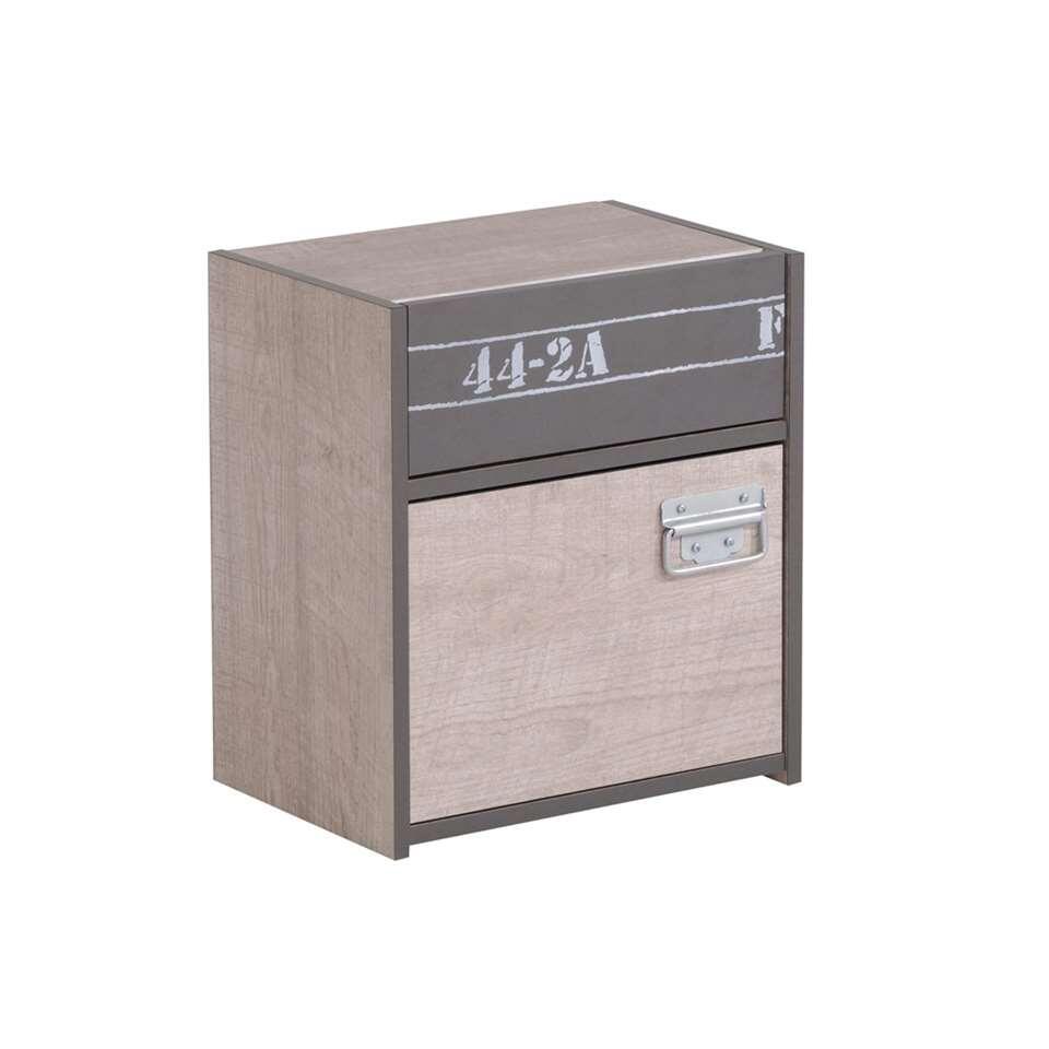 Nachtkastje Fabric – eikenkleur/grijs – 45,3×40,2×28 cm